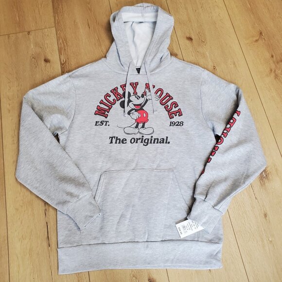 Disney Mickey Mouse Hoodie Mens M Sweatshirt Unisex Gray NWT Original Est 1928 - Picture 1 of 11